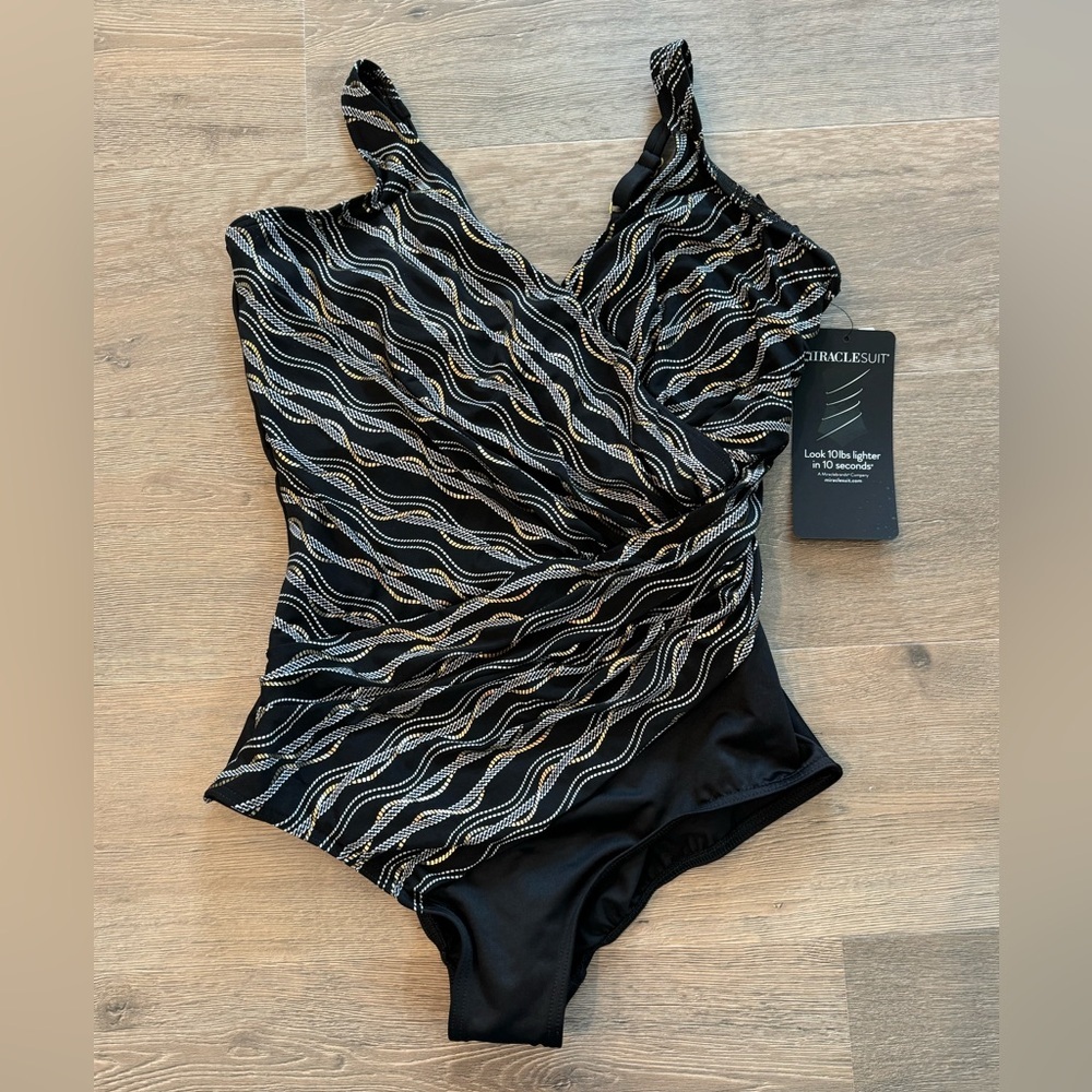 Miraclesuit Women's Plus Swimwear V-Neck Soft Cup One Piece Swimsuit Black
